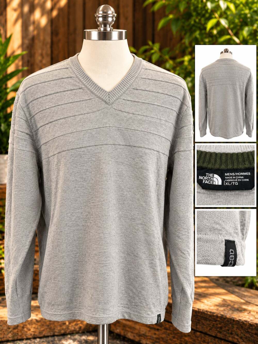 The North Face Men’s Size XL Extra Large Gray V Neck Textured Knit Sweater